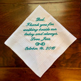 Father of the Bride Embroidered Handkerchief- Standard Message