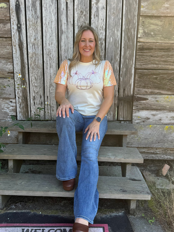 Shimmer Pumpkin Sequin Tee