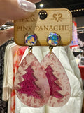 Pink Sparkle Christmas Tree Earrings