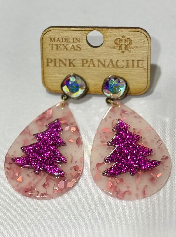 Pink Sparkle Christmas Tree Earrings