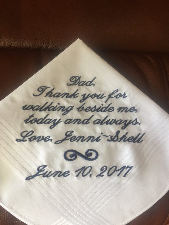 Father of the Bride Embroidered Handkerchief- Standard Message