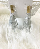 "Sparkle Shower" Silver Flake Acrylic Dangle Earrings