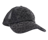 Leopard Denim Criss Cross Ponytail Hat