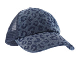 Leopard Denim Criss Cross Ponytail Hat