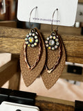 Leather & Crystal Flower Earrings
