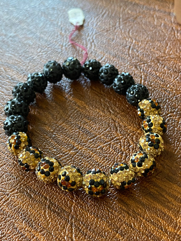 Leopard and Black Crystal Stretch Bracelet