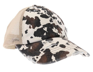 Cow Print Criss Cross Ponytail Hat