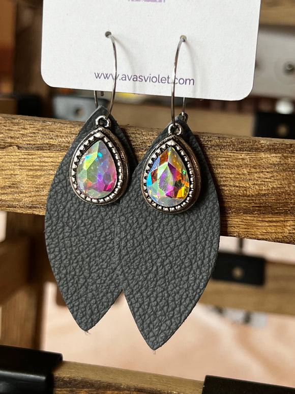 Leather & Crystal Earrings